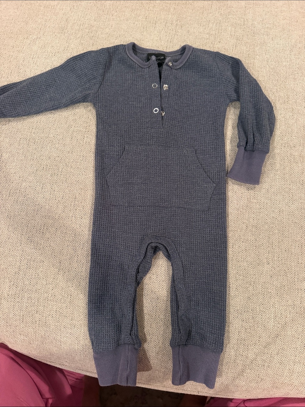Little Bipsy Waffle Knit One-Piece in Slate Blue
